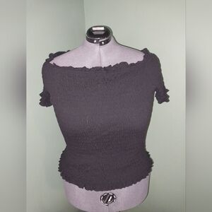 NWOT Eloquii Elements Black Ruched, Short Sleeve Top- 22/24